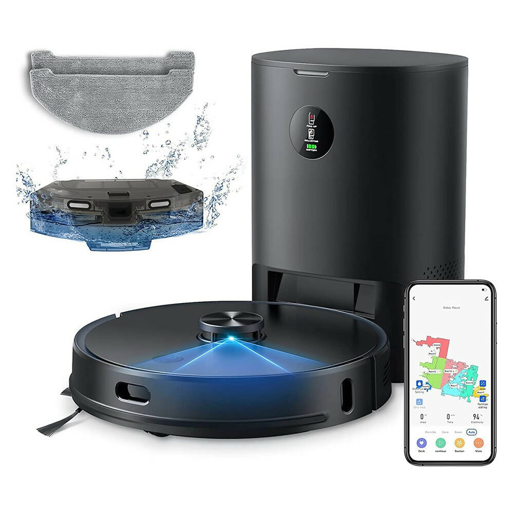 Robot aspirateur sans fil / Station d’auto-vidage / Bac à poussière de 3,5 L / 250 minutes d'autonomie / 3500 Pa / Navigation Lidar / Compatible avec Alexa & Applis