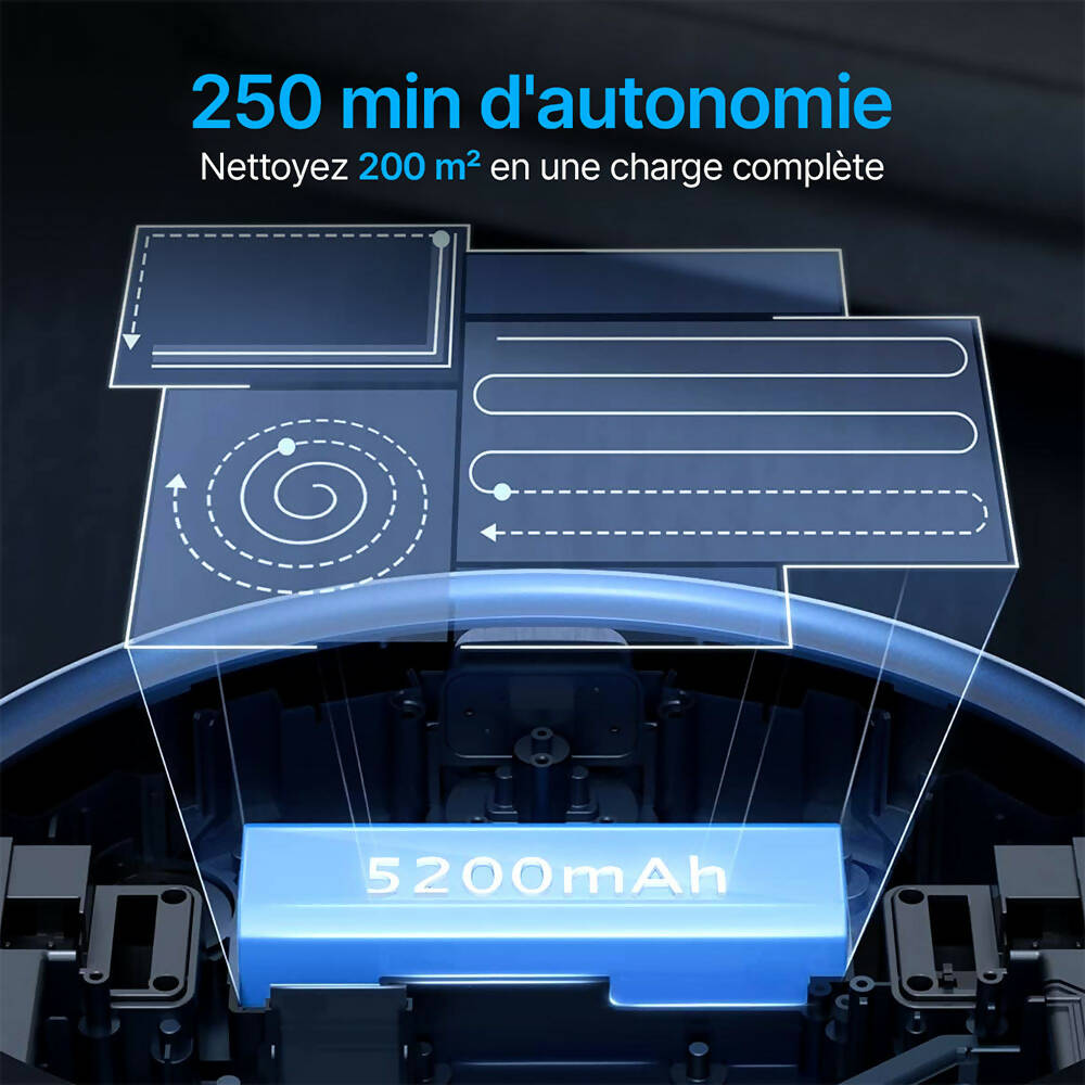 Robot aspirateur sans fil / Station d’auto-vidage / Bac à poussière de 3,5 L / 250 minutes d'autonomie / 3500 Pa / Navigation Lidar / Compatible avec Alexa & Applis