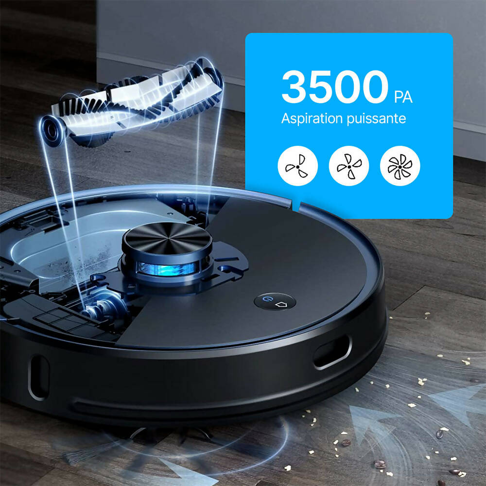 Robot aspirateur sans fil / Station d’auto-vidage / Bac à poussière de 3,5 L / 250 minutes d'autonomie / 3500 Pa / Navigation Lidar / Compatible avec Alexa & Applis