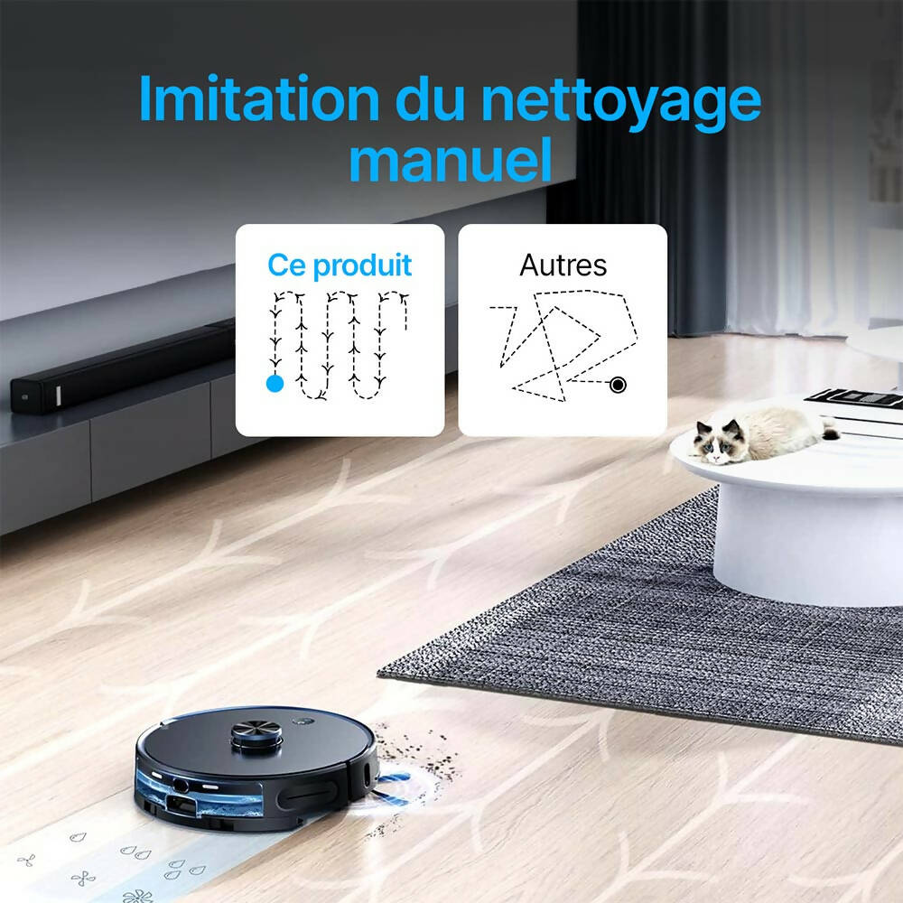 Robot aspirateur sans fil / Station d’auto-vidage / Bac à poussière de 3,5 L / 250 minutes d'autonomie / 3500 Pa / Navigation Lidar / Compatible avec Alexa & Applis