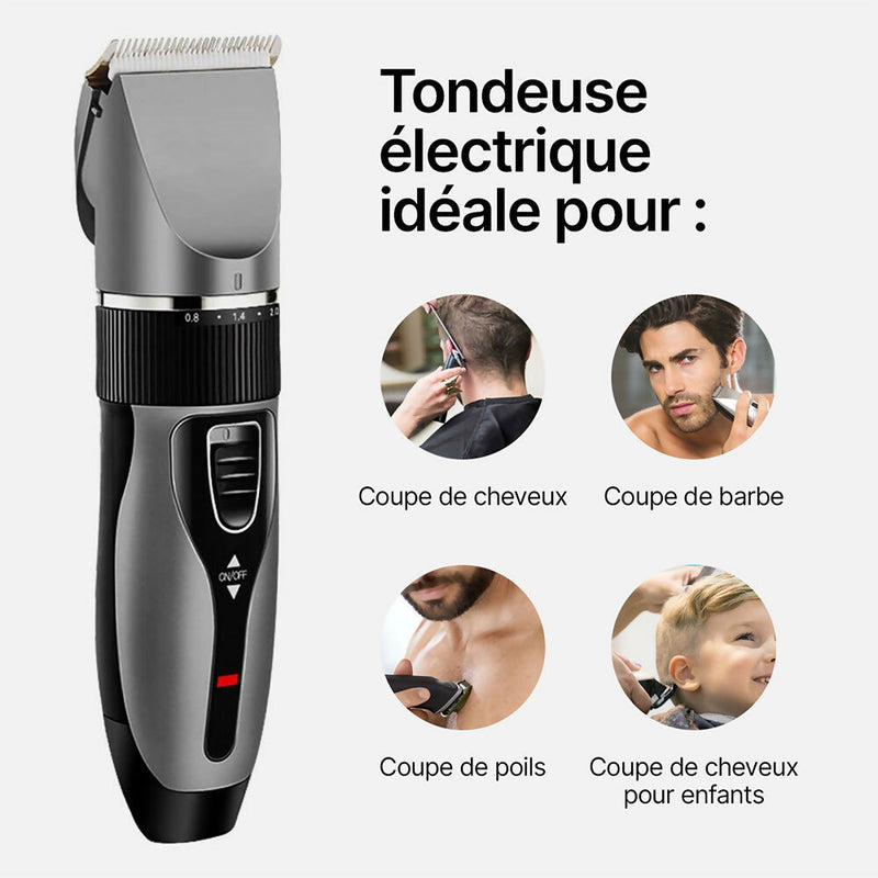 Tondeuse électrique pour hommes / Rechargeable / Tondeuse barbe sans fil / Lame en titane auto-affûté / Avec 4 sabots, un peigne, une brosse & une éponge