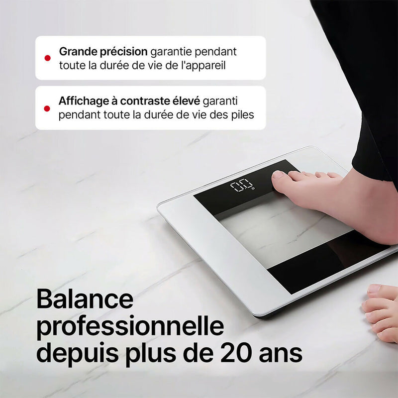 Pèse-personne électronique / Capteurs de pression Step-On / Technologie haute précision / Balance numérique avec affichage LED / Capacité de charge jusqu’à 180 kg