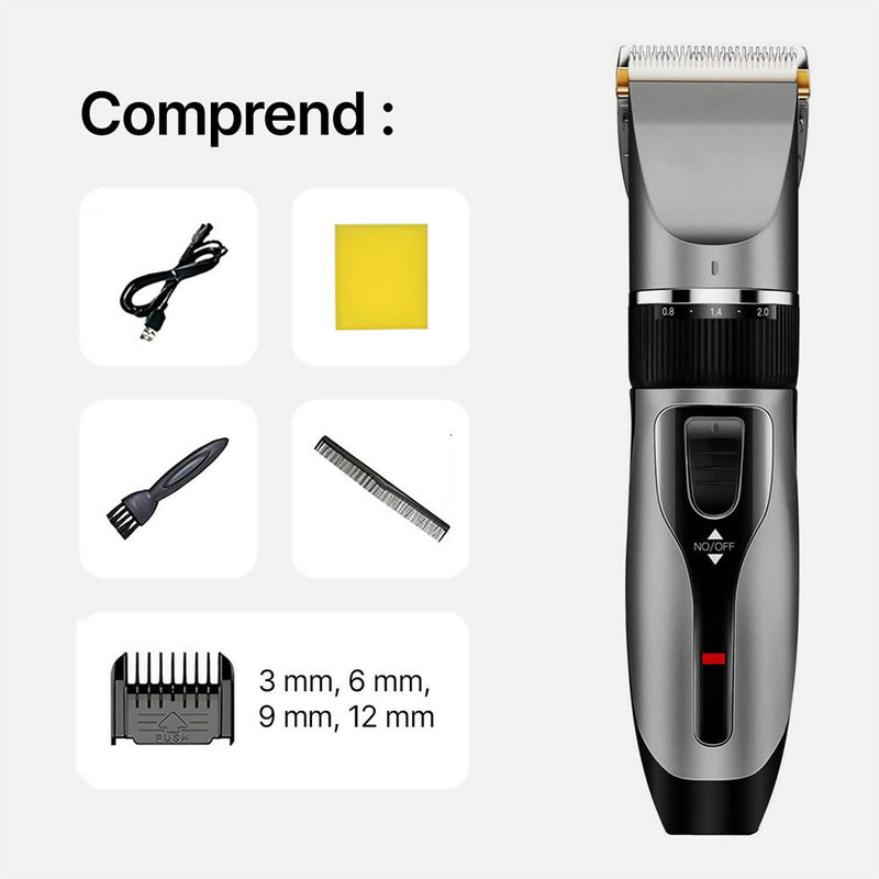 Tondeuse électrique pour hommes / Rechargeable / Tondeuse barbe sans fil / Lame en titane auto-affûté / Avec 4 sabots, un peigne, une brosse & une éponge