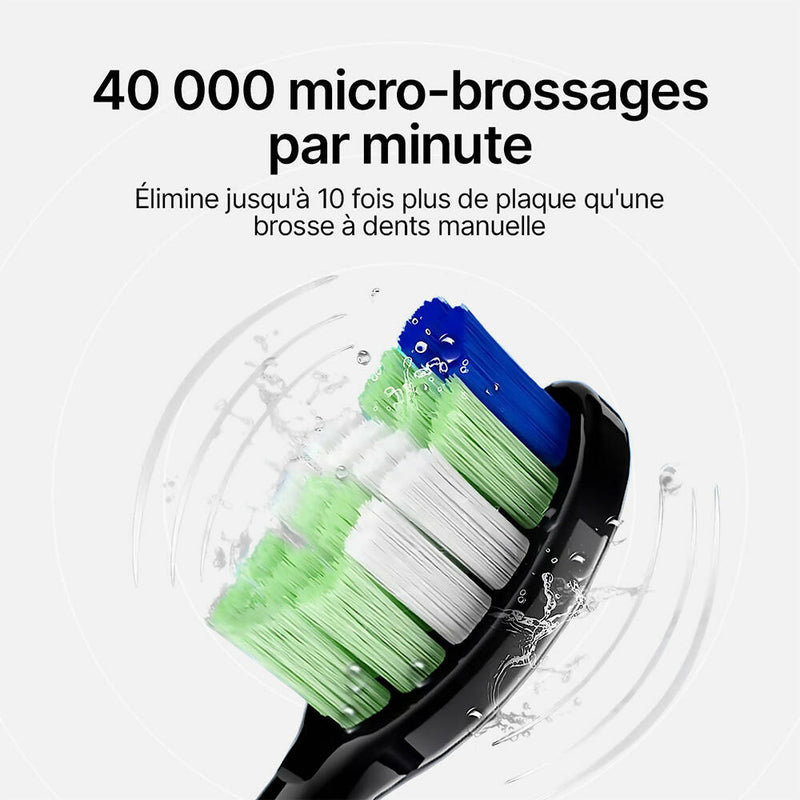 Brosse à dents électrique avec 6 Têtes de brosse / Médium ou Souple / 5 modes / Minuterie 2 Minutes / Chargeur sans fil / Autonomie 60 Jours / Étui de protection inclus