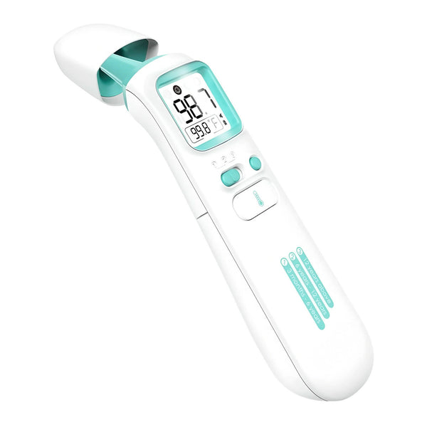 Thermomètre infrarouge sans contact pour bébés & adultes / Thermomètre frontal et auriculaire / Standard médical / Résultats rapides et précis en 1 seconde / Avec alarme de fièvre et mesures 4-en-1