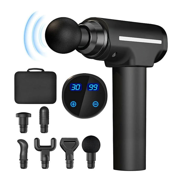 Pistolet De Massage Musculaire Rechargeable - 4 Têtes, Percussion, Noir - Pour Dos, Cou, Corps Entier