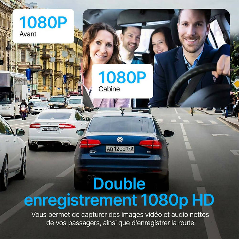 Dashcam Full HD / Caméra de voiture avec carte SD 32 Go / Vue grand angle 310° / Surveillance de parking / Détection de mouvement / Vision nocturne infrarouge / Capteur G