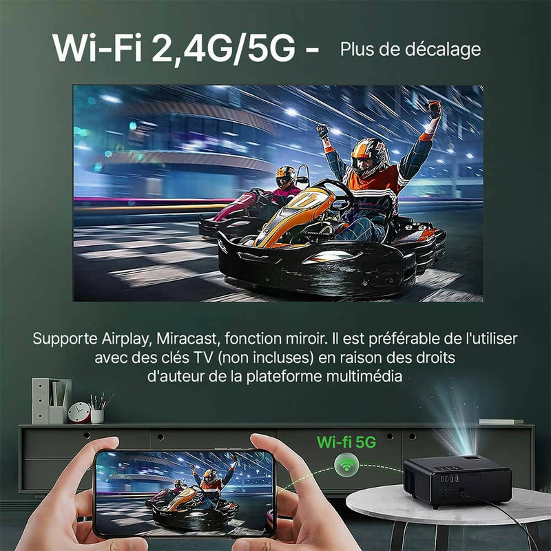 Vidéoprojecteur super lumineux / 15 000 lumens / 450ANSI / Contraste net 16000:1 / Sans fil & Utilisation intuitive / 5G+2.4G Dual-Wi-Fi / Bluetooth 5.1 /Dual-HiFi-Stéréo
